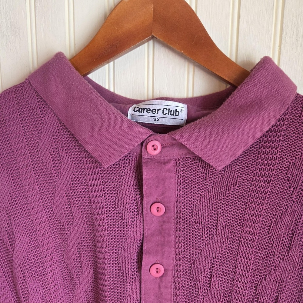 Vintage Career Club Sweater Mens 3XL Purple Knit Long Sleeve Polo Pullover